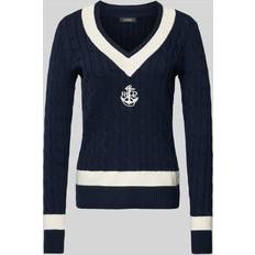 Lauren Ralph Lauren Cable Knit V-Neck Jumper - Navy/Cream