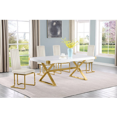 Rectangle - Yellow Dining Sets Everly Quinn Ziona Rectangular 30.0 H in Gold Cream Gold Dining Set