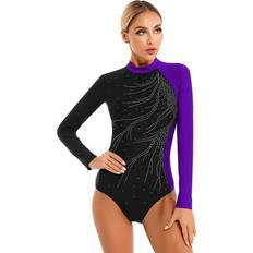 Fitness & Gym Bodysuits Chictry Sparkling Rhinestone Long Sleeve Bodysuit - Royal Blue