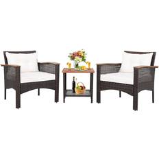ClassicLiving 3 Pcs Garden PE Rattan Conversation Outdoor Lounge Set, 1 Table incl. 2 Chairs