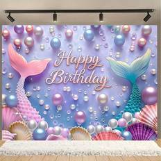 Photo Backgrounds Shein Mermaid Pearl Shell Happy Birthday Backdrop