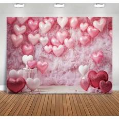 Photo Backgrounds Shein Pink Valentine's Day Photography Background White Wooden Floor Pink Love Balloon Decoration Photo Background Gift Party Background