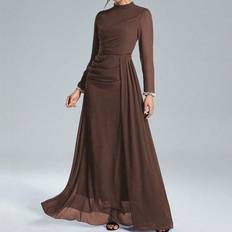 Brown - Evening Gowns Dresses Shein Elegant Pearl Cuff Long Sleeve Dress - Luxurious