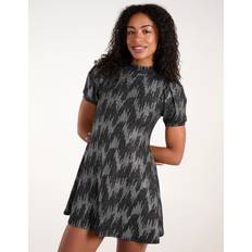 Silver Dresses Blue Vanilla Puff Sleeve Swing Dress - Silver
