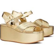 Platform Heeled Sandals Tory Burch Bombe Strappy Platform Sandals - Spark Gold