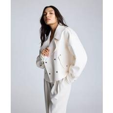 Kenneth Cole Faux Leather Snap Front Short Trench - Oyster