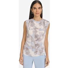 Calvin Klein Women Blouses Calvin Klein Printed Cowlneck Pleated-Shoulder Top - Cream Multi