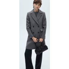 Mango Women Coats Mango Double-Breasted Wool Coat - Gray