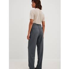 NA-KD High Waist Straight Leg Melange Suit Pants - Grå