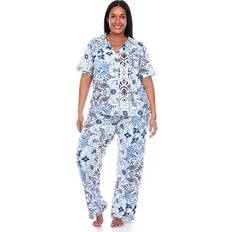 White Mark Plus Size Short Sleeve Pants - White/Blue