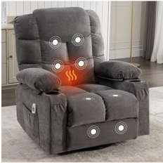 Massage & Relaxation Products Simplie Fun Streamdale Furniture Oversized Rocking Recliner with Massage, Heat & Usb Grey (1 Count)