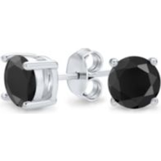 Silver - Unisex Earrings Bling Jewelry Black Solitaire Cz Stud Earrings .925 Sterling Silver Black