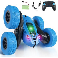 Cowin Remote Control Car Race Stunt Toy Double Sided 360&#xB0 Rotating Rechargeable Blue