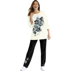 Woman Within Women Sleepwear Woman Within Plus Size Floral Tee and Pant Set - Black