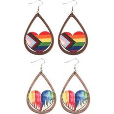 Wood Earrings Glthekty Xoyicua, Colorful Wooden Teardrop Earrings Heart Shaped Dangle Earrings for Women and Men