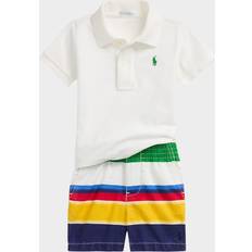 M Other Sets Children's Clothing Boy's Mesh Polo Shirt and Shorts Set - White/Marsh Stripe