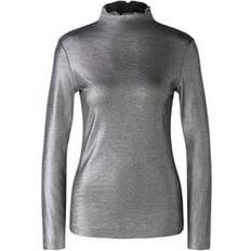 Damen - Wolle Hemden Oui Longsleeve Mit Stehkragen - Silber