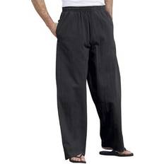 6XL - Women Pants Plus Size Elastic Waist Gauze Cotton Pants - Black