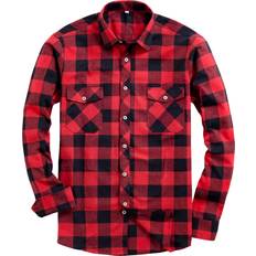 Alimens & Gentle Mens Button Down Regular Fit Long Sleeve Plaid Flannel Shirts Red