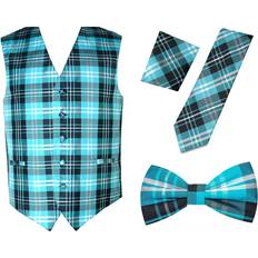 Turquoise Suits Oliver George Plaid Design Formal Waistcoat Tuxedo Dress - Turquoise