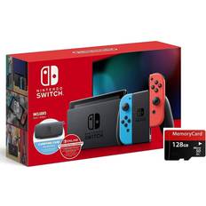 Nintendo Switch with Neon Blue & Red Joy-Con Bundled 12 Month Individual Membership Online, Carrying Case & Micro SD 128 GB