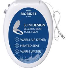 Toilets Bio Bidet BB550 Low Profile Electric Toilet Seat, Warm Water, Air Dryer, Slim Heated Seat with Smart Sensor and Slow Close Lid, Night Light, Elongated, and Six (6) Towels