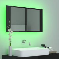Ebern Designs LED Bathroom Mirror Cabinet High Gloss Black 80 x 12 x 45 cm