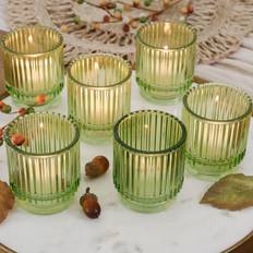 Kate Aspen Ribbed Green Glass Votive Set of 6 Candle Holder 6pcs
