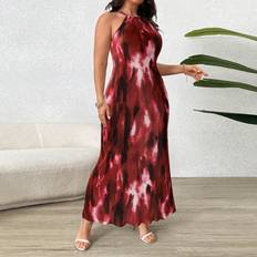 Tie Dye Dresses Shein Plus Size Tie-Dye Fish Tail Maxi Dress - Burgundy