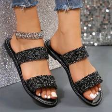 Polyurethane Sandals Shein Plus Size Glitter Sequins Decor Slides - Casual