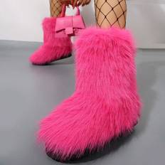 Polyurethane Boots Shein Cute Niche Harajuku Fuzzy Boots - Warm Over-The-Knee