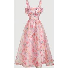 Shein Organza Printed Bow Dress - Pink