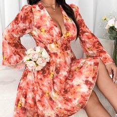 Tie Dye Dresses Shein Plus Size Printed Chiffon Flare Sleeve Dress