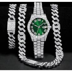 Zinc Jewellery Sets Shein Hip Hop Rhinestone Watch Set - Silver