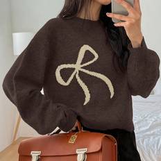 Bow Embroidered Pullover Knitted Sweater - Women's