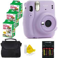 Purple Instant Cameras Fujifilm Mini 11 Instant Camera Lilac Purple Fuji Mini Twin Pack Instant Film (60 Sheets) Batteries Case TopKnotch Bundle