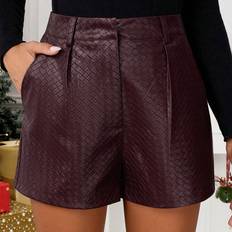 Leather Imitation Shorts Shein Textured Faux Leather Shorts - Burgundy