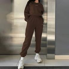 Letter Print Round Neck Long Sleeve Hoodie Set - Autumn