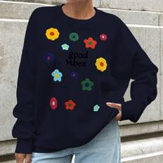 Florals Jumpers Shein Floral Embroidery Round Neck Drop Sweatshirt