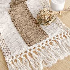 Tischdecken & Stoffservietten Shein 1 Piece Boho Table Runner, Macrame Table Runner for Home Decor, Cream & Brown Macrame Table Runner with Tassels for Boho Dining Room, Bedroom Decoration, Rustic Bridal Shower, Farmhouse Rustic Table Runner, Placemat, Thanksgiving Christmas Home Decoration Tischdecke Beige (50x30cm)