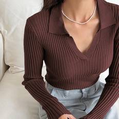 Ribbed Knit Slim Fit Sweater - Solid Color