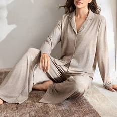 Shein Soft Collar Comfortable Floral Long Sleeve Pajama Set - Gray