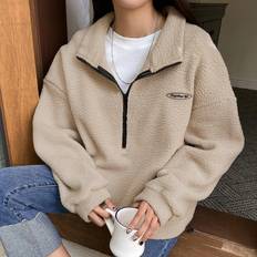 Letter Embroidery Half Zip Sweatshirt