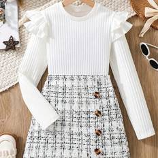 S Other Sets Children's Clothing Shein Chic Flounce Trim Long Sleeve Top and Skirt - Stylish Girls'