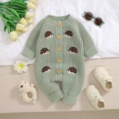 Babies Jumpsuits Shein Newborn Baby Girls Knit Romper - Hedgehog Embroidery Graphic