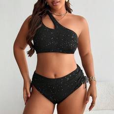 Black - Solid Colors Bikini Sets Shein Plus Size Strapless Bikini Set - Shiny Black