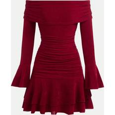 Shein Ruffle Trim Bodycon Party Dress - Burgundy