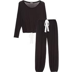 Black - Solid Colors Pajamas eberjey Gisele Modal Slouchy Set - Black/Ivory