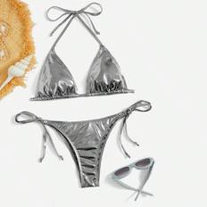 M Bikini Sets Shein Summer Beach Metallic Triangle Bikini Set