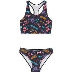 Shoulder Straps Bikinis Children's Clothing Bonprix Kids Print Racer Back Bikini Set - Black Print